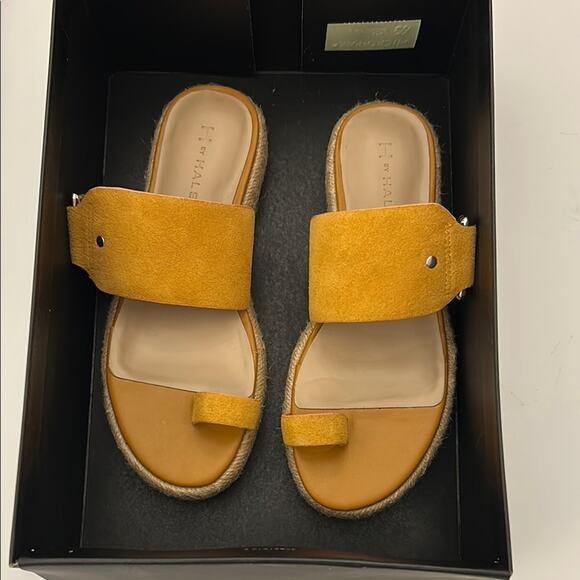 NIB H by Halston Savannah Suede Sandals Mustard Yellow Size 5 - Picture 2 of 6